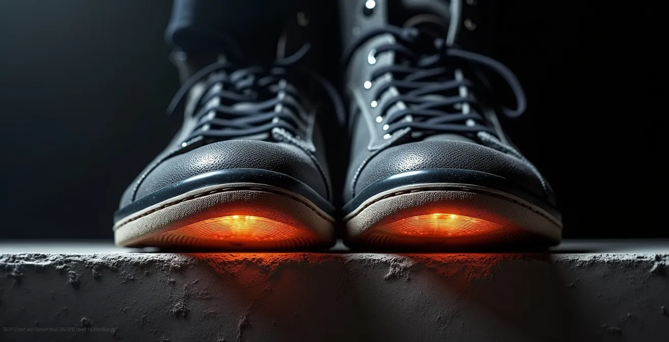 Visualisierung der Kraftverteilung bei Aufprall mit Sneaker versus Motorradstiefel