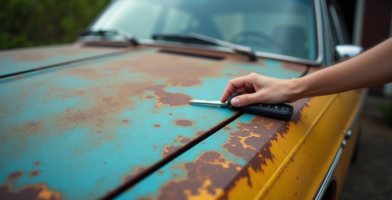Gebrauchtwagenhändler begutachtet älteren Diesel PKW für Wertschätzung