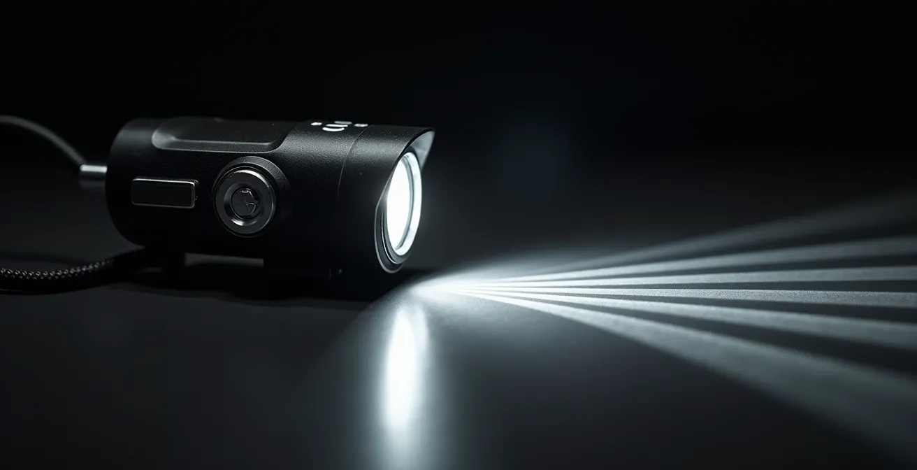 Schema der korrekten Einstellung der Hell-Dunkel-Grenze bei einem Fahrradscheinwerfer.