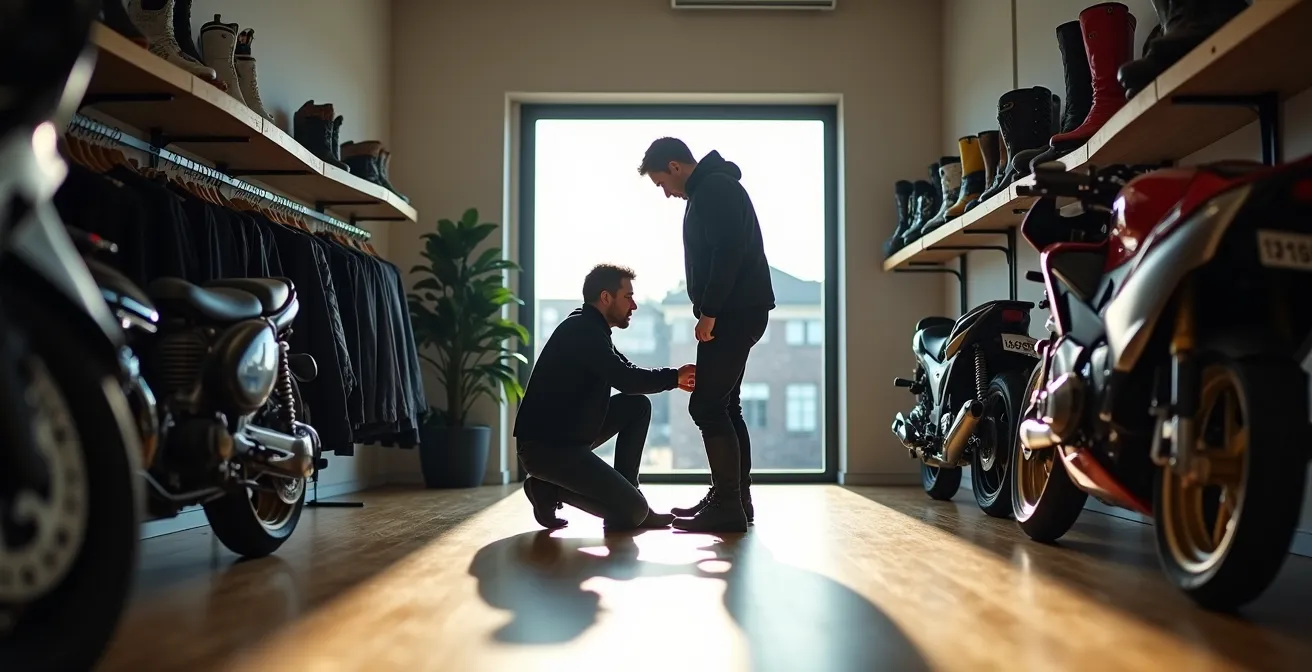 Nahaufnahme der fünf wichtigsten Prüfpunkte beim Motorradstiefel-Kauf