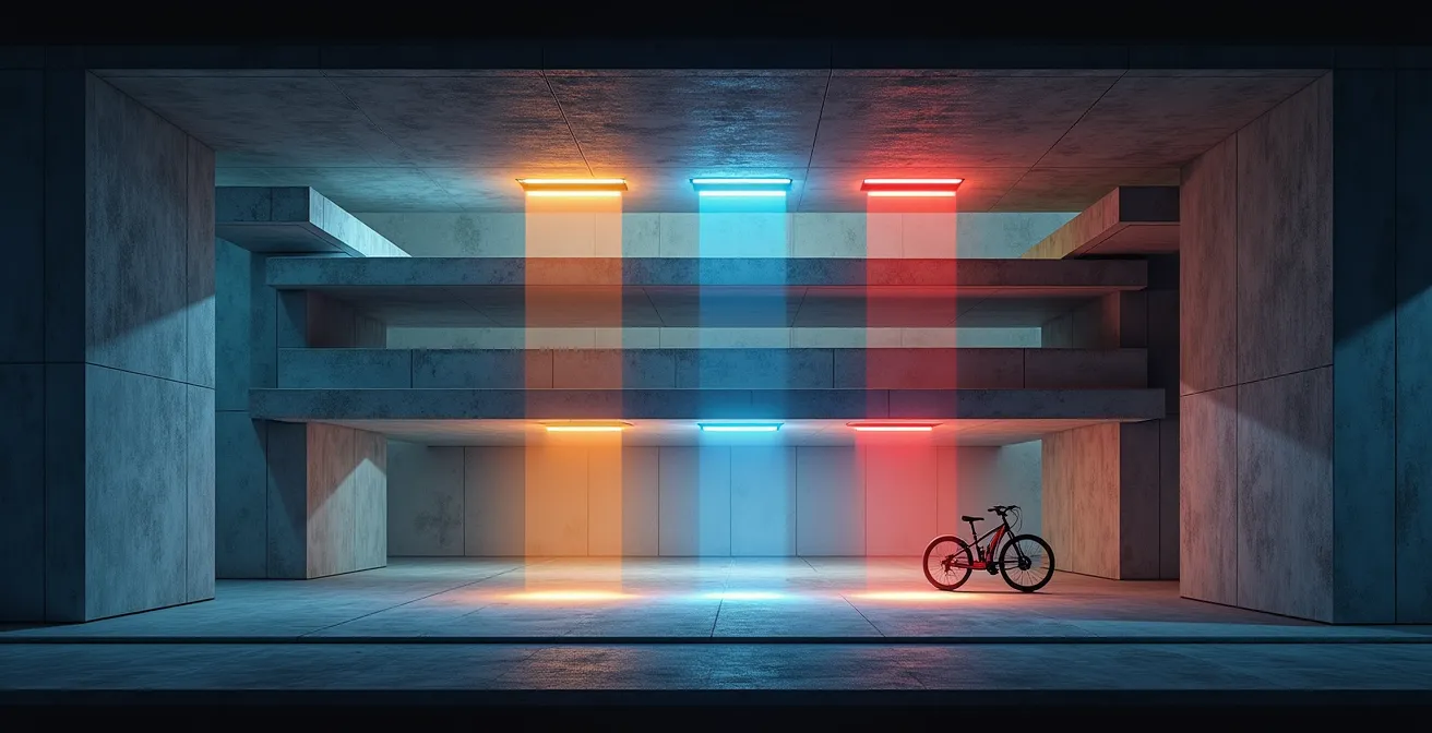 Visualisierung der GPS- und NB-IoT-Signaldurchdringung durch Betonwände einer Tiefgarage