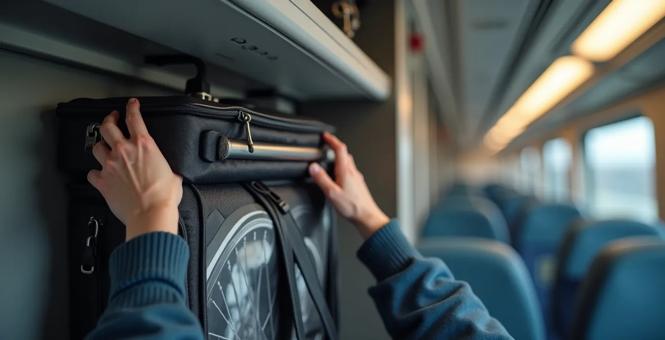 Größenvergleich verschiedener Falträder im ICE-4-Gepäckfach