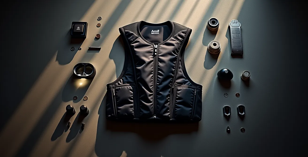 Abstraktes Diagramm zeigt Schutzwirkung der Airbag-Weste für Thorax und Wirbelsäule