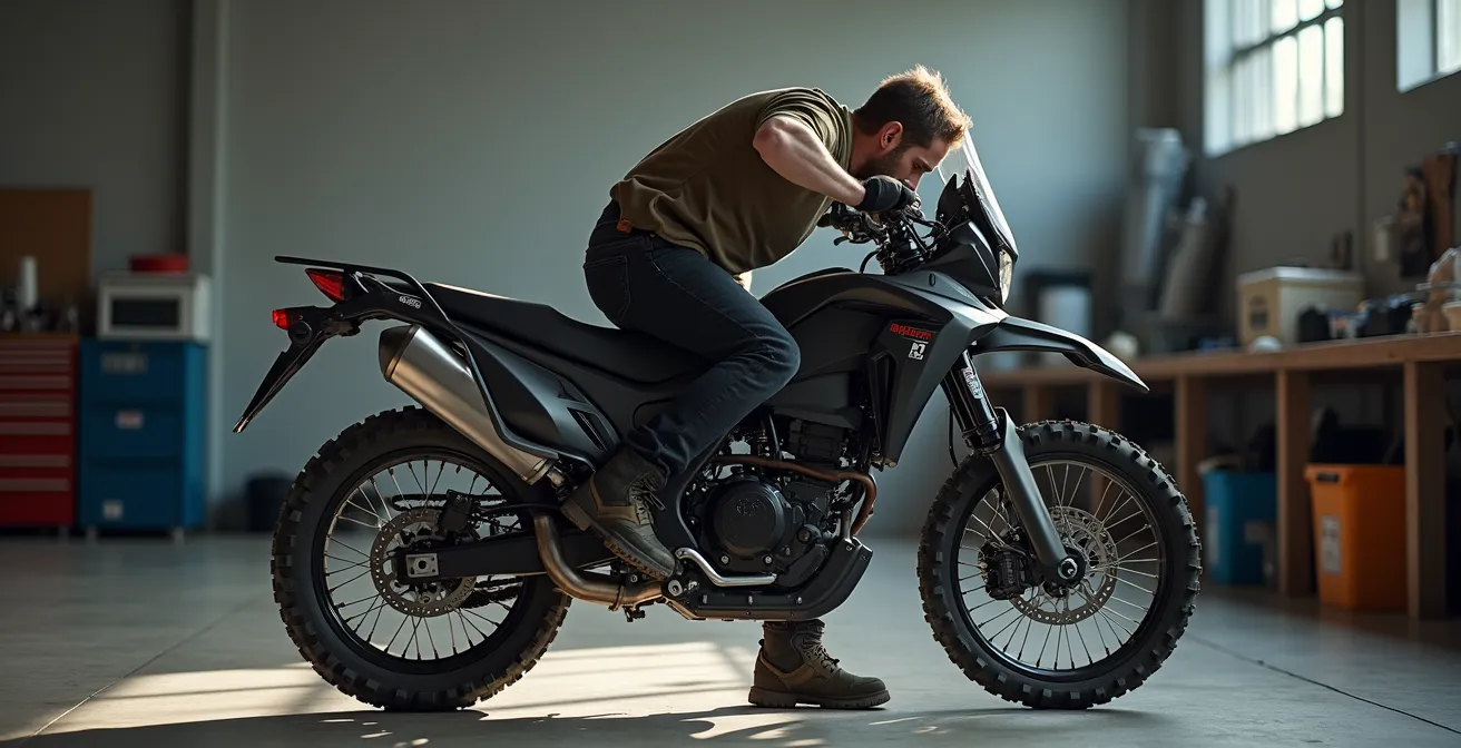 Demonstration der rückenschonenden Hebetechnik bei umgefallener Reiseenduro