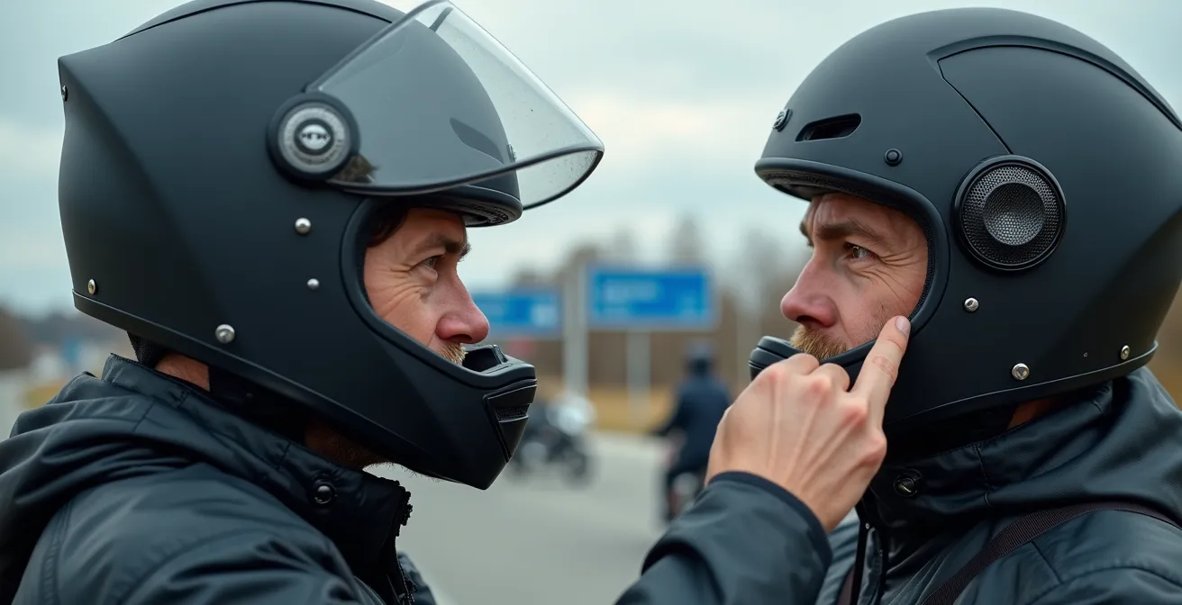 Motorradgruppe mit Mesh-Kommunikationssystemen auf deutscher Autobahn