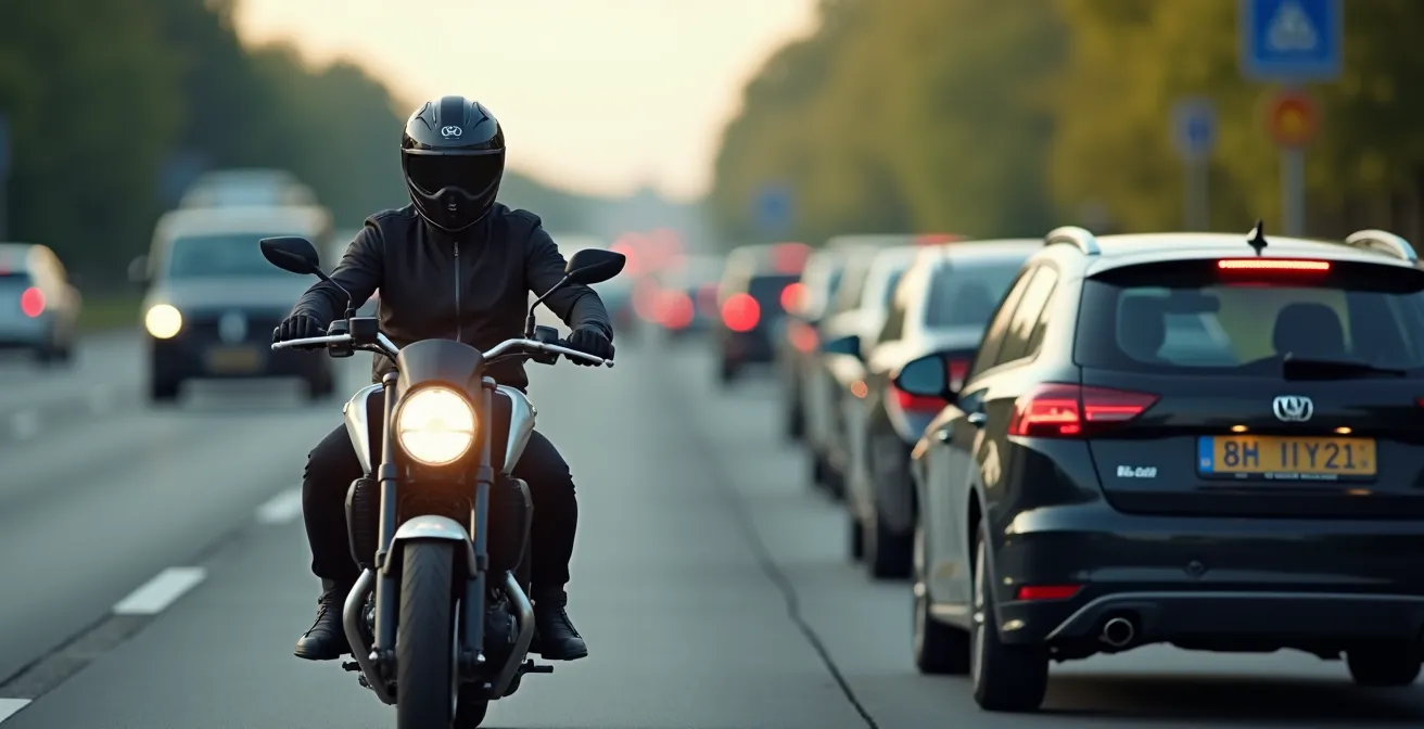 Motorradfahrer bleibt ruhig bei Konfliktsituation im Stau