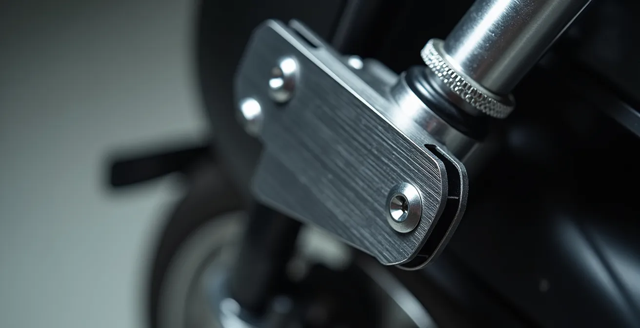 Nahaufnahme einer korrekten seitlichen Kennzeichenmontage am Motorrad mit sichtbarem Winkel