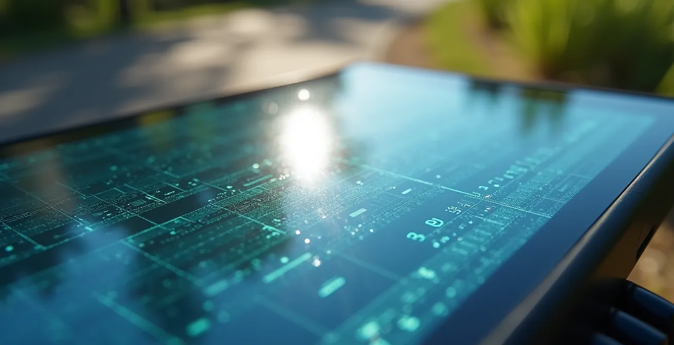 Nahaufnahme eines TFT-Displays mit Optical Bonding bei direkter Sonneneinstrahlung