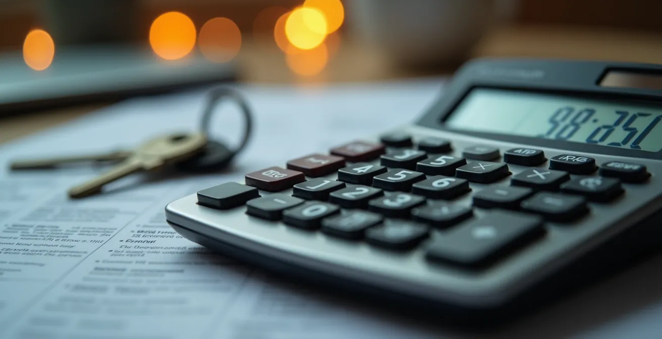 Taschenrechner und Kostenkalkulation für Motorradführerschein auf Schreibtisch