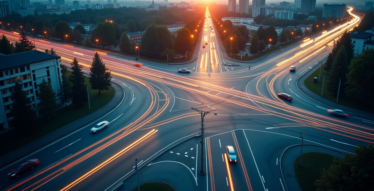 Visualisierung der drahtlosen Kommunikation zwischen Fahrzeug und Verkehrsinfrastruktur