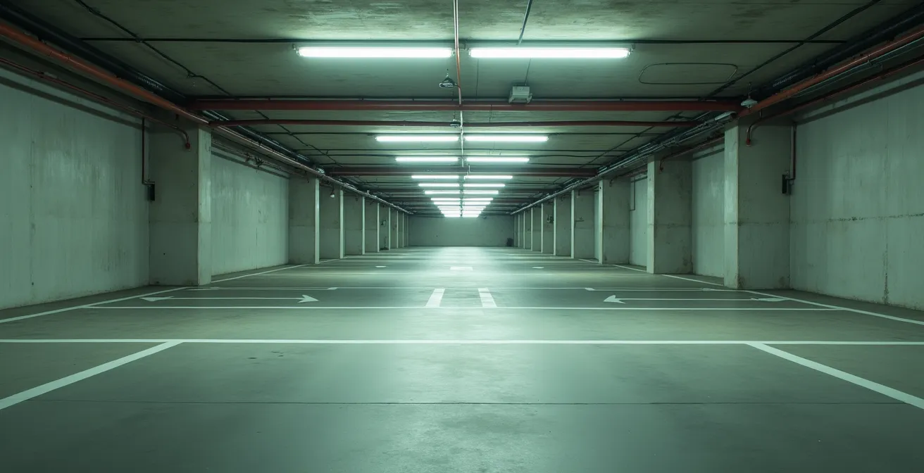 Moderne Wallbox-Installation in einer Tiefgarage eines Mehrfamilienhauses