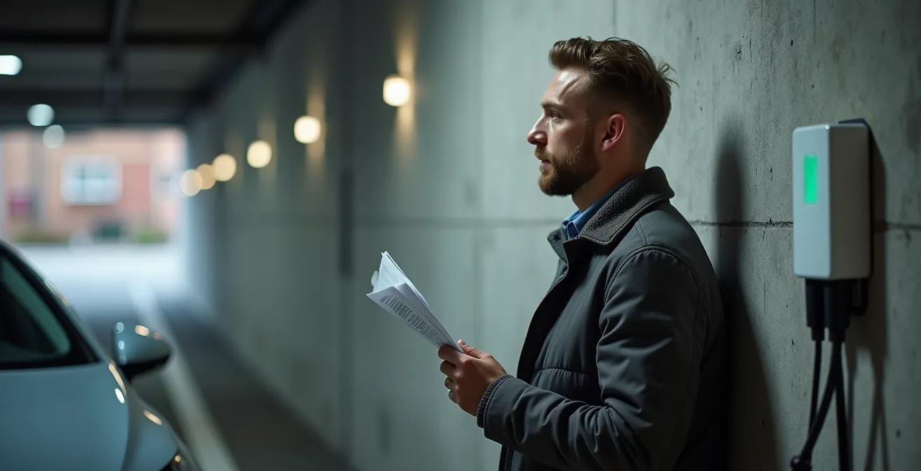 Moderne Wallbox-Installation in einer deutschen Tiefgarage mit mehreren Ladepunkten