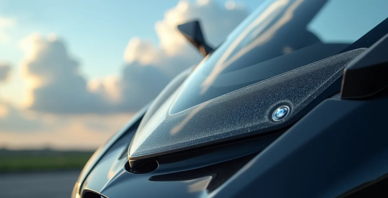 Detailaufnahme der Luftverwirbelungen am Motorrad-Windschild